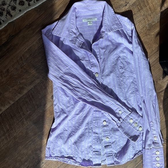 Striped Lavender Button-down Blouse - Picture 2 of 3